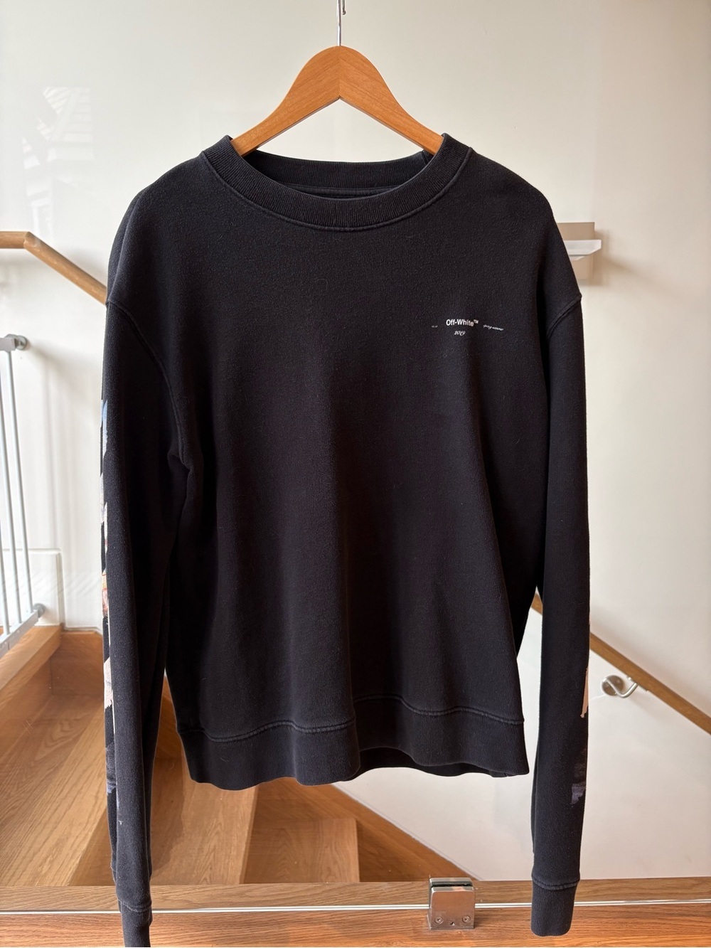 Off-White Black Crewneck Sweatshirt with Sleeve Graphics